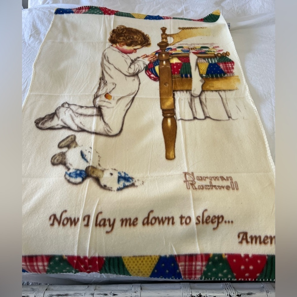 Norman Rockwell | Fleece Blanket Throw Boys Town Classic Bedtime Prayer | Child